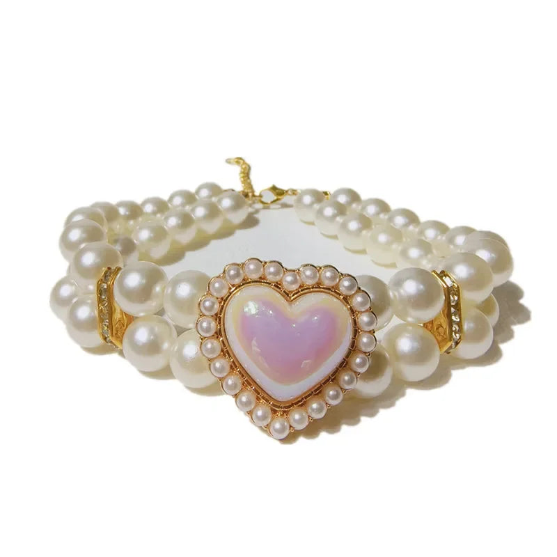 Adjustable Rhinestones Cat Necklace Double Heart Design Pet Collar Suitable for Small To Medium Dogs Puppy Accessories