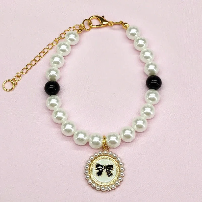 Pet Pearl Collar Dog Princess Necklace Cat Jewelry Cute Bow Collar Puppy Accessories Dog Chain Chihuahua Wedding Jewelry Stuff