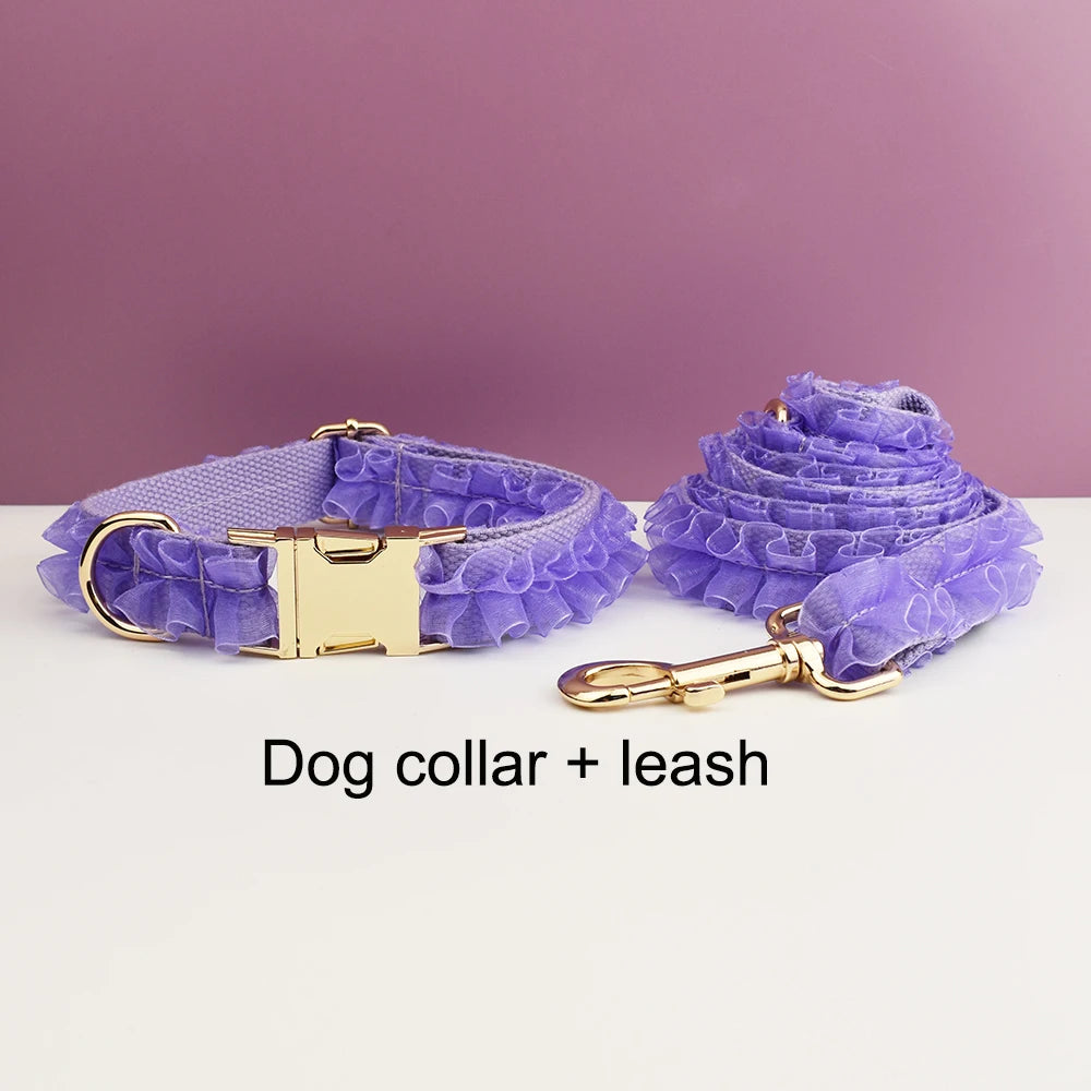 Custom Engraved Purple Lace Dog Collar Personalized Pet Wedding Harness Luxury Dog Accessories Nameplate Lace 07