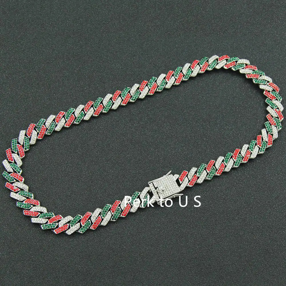 Multi Color Diamond Cuban Collar Walking Metal Chain Collar With Secure Buckle, Matching Pet And Owner Jewelry Accessories 12"