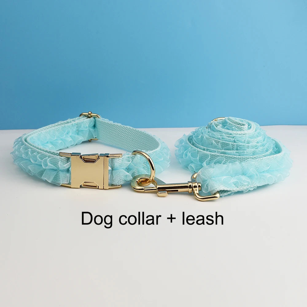 Custom Engraved Light Green Lace Dog Collar Personalized Pet Wedding Harness Luxury Dog Accessories Nameplate Lace 08