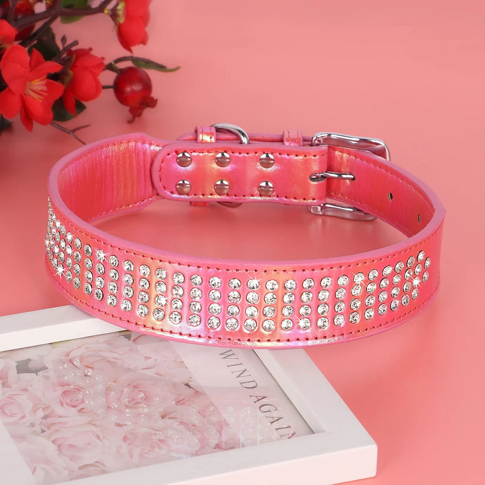 Bling Rhinestone Dog Collar PU Leather Dogs Collars Necklace Glitter Diamond Pet Necklaces Collars For Medium Large Dogs Pug
