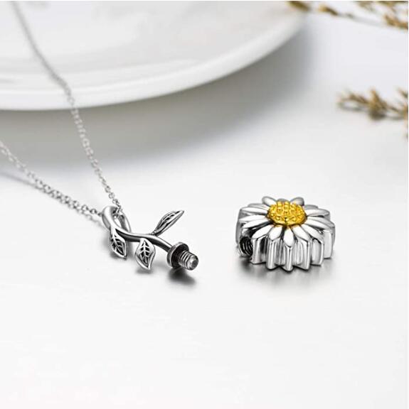 Vintage Sunflower Flower Pendant Openable Pet Urn Necklace