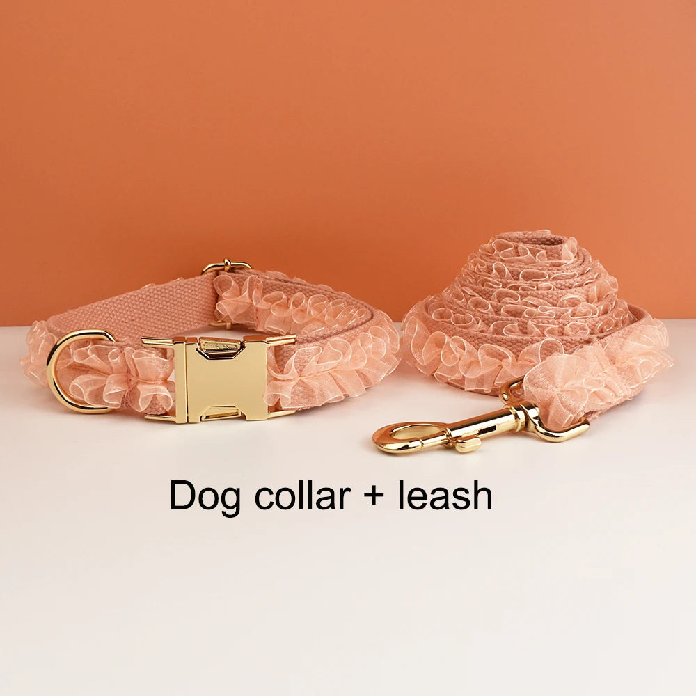 Custom Engraved  Lace Dog Collar Personalized Pet Wedding Harness Luxury Dog Accessories Nameplate Lace 03