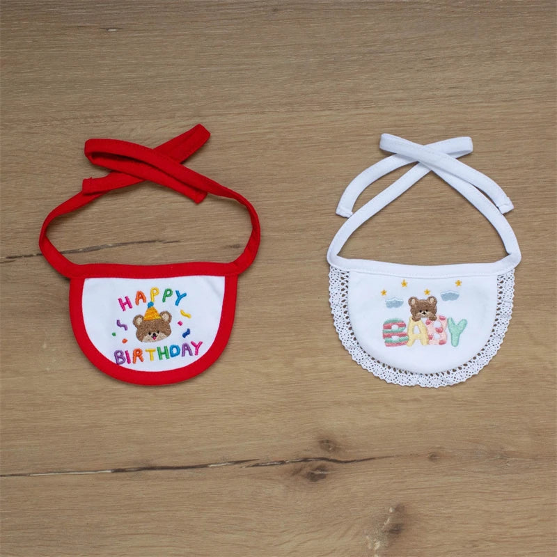 Cute Bear Hollow Pet Dogs Neck Accessories Soft Cotton Birthday Bandage Collar for Small Medium Dogs Lace Up Puppy Kitten Bibs