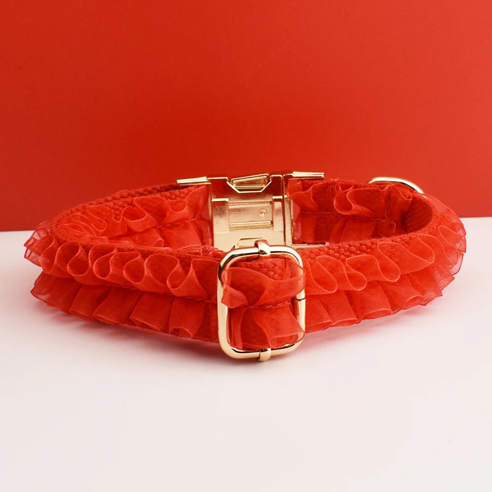 Custom Engraved Red Lace Dog Collar - Personalized PetHarness Luxury Dog Accessories with Nameplate for Wedding Lace06