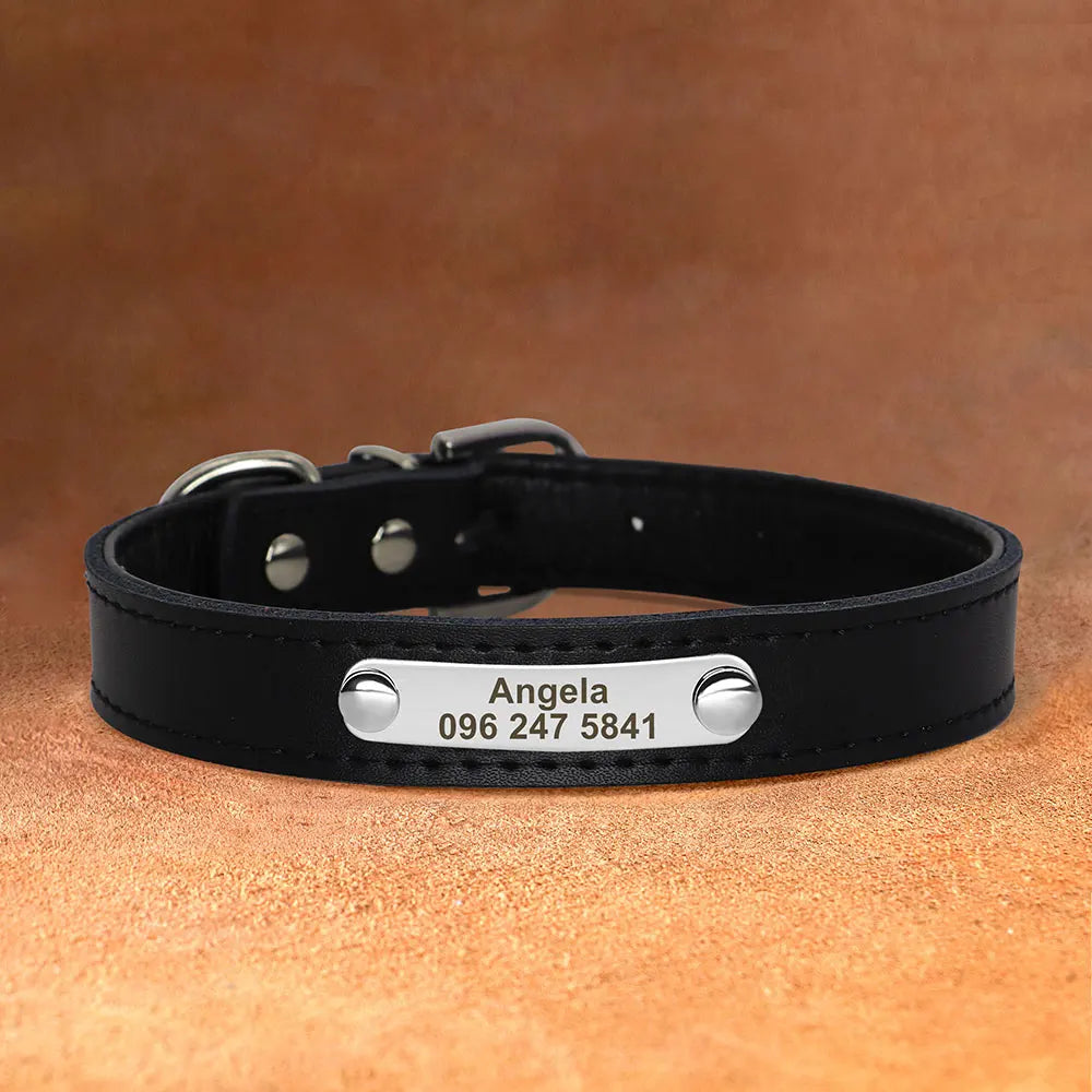 Personalized Leather Dog Cat Collar Adjustable Engraved Pet Kitten Puppy ID Name Tag Accessories Collars For Small Medium Dogs