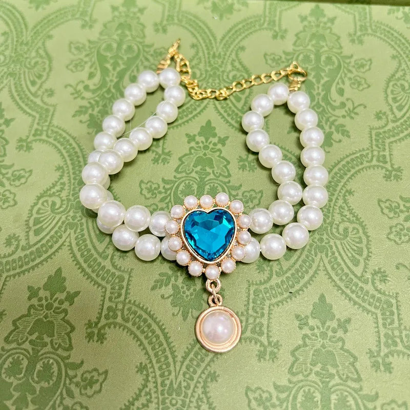 Dog Cat Pearl Collar for Small Dogs Pet Cat Necklace with Luxury Crystal Charms for Wedding Birthday Jewelry Costume Accessories