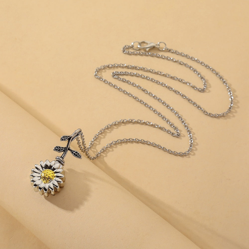 Vintage Sunflower Flower Pendant Openable Pet Urn Necklace