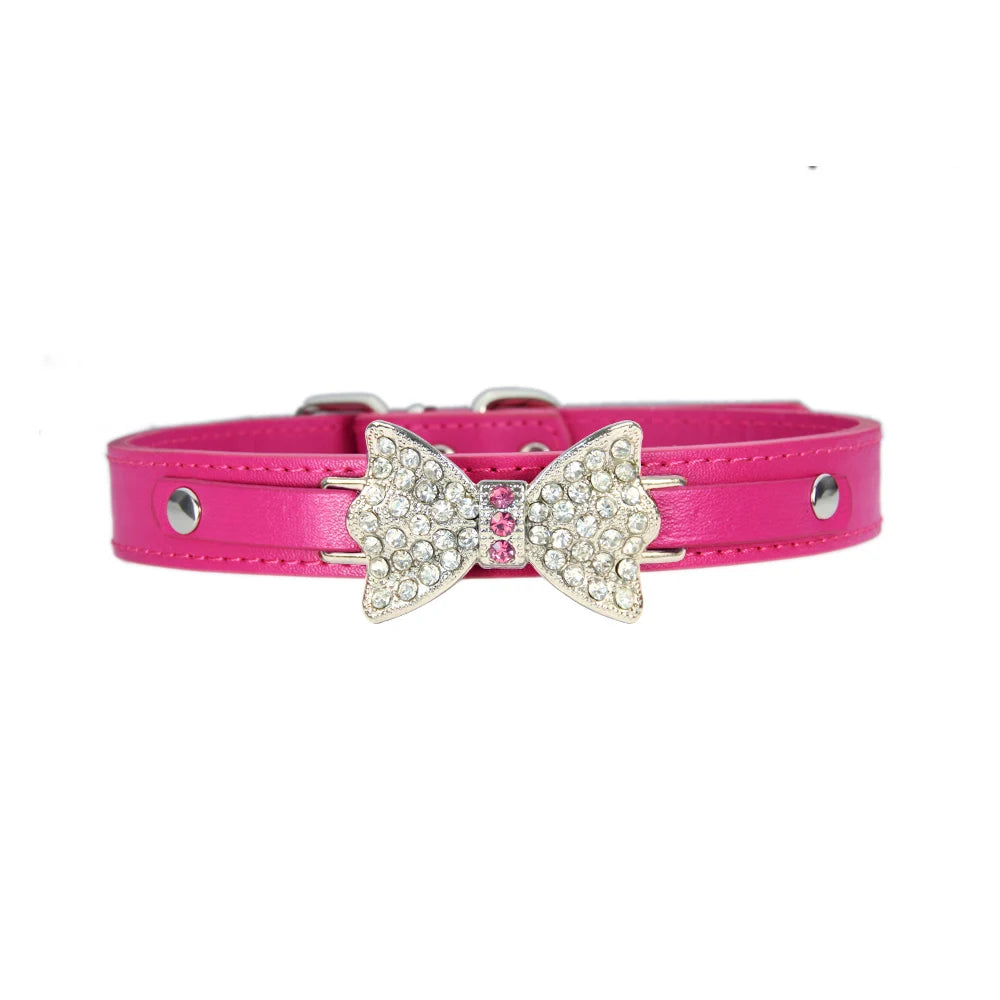 Pink Rhinestone Dog Collar  for Big Dog PU Leather Leash for dogs adjustable Pet necklace Pets Accessories for Dogs Safety