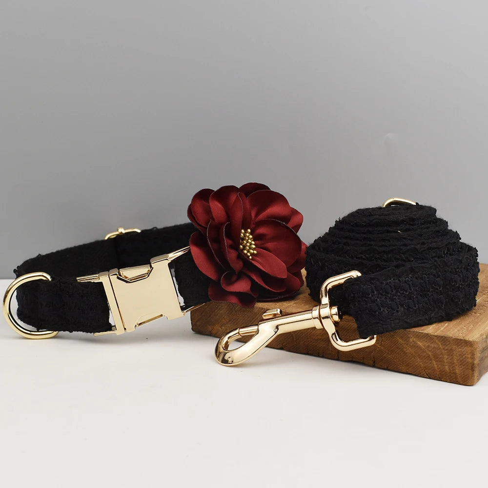 Blace Lace  Dog Collar Personalizd  Custom Engraved Nameplate Pet Wedding Collar Harness For Dogs Dog Accessories Luxury Lace03