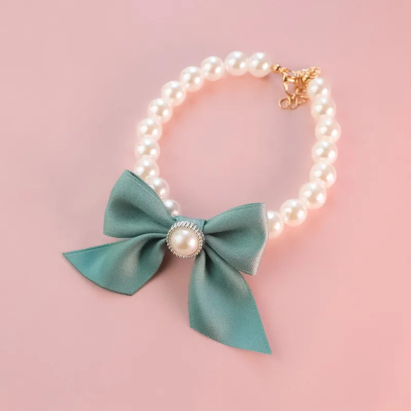 1Pcs New Pet Collar Pearl Bow Necklace Cat Jewelry Cute Collar Puppy Accessories Dog Chain Chihuahua Wedding Jewelry Stuff
