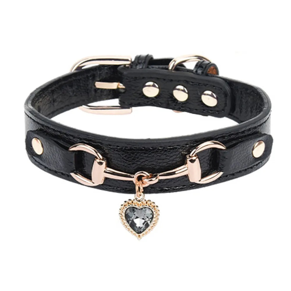 PU Leather Pet Adjustable Collar Pet Accessories Decoration Cat&Dog Collar Sparkling Rhinestone Puppy Traction Necklace Dog
