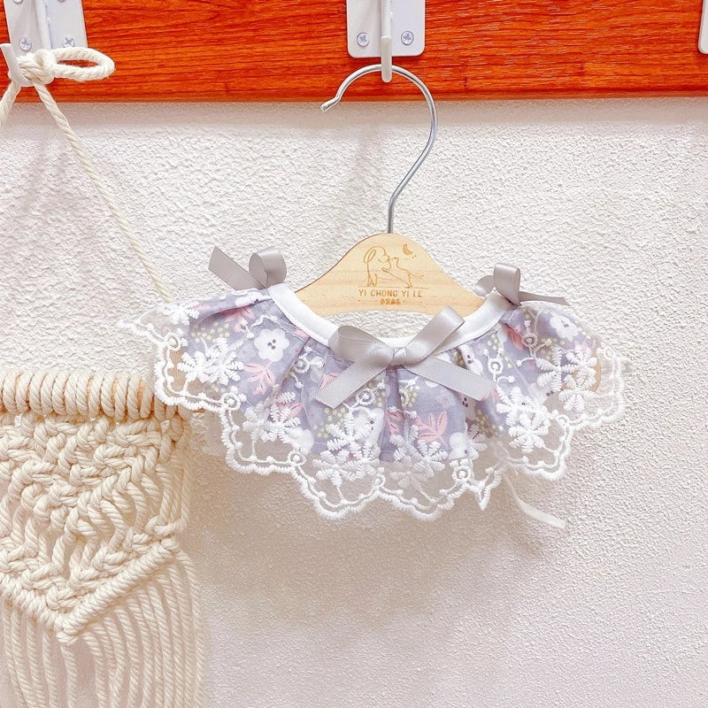 Romantic Floral Neck Collar for Pet Kittens Summer Lace Girl Pet Puppy Bibs Lace Up Bow Knot Ribbon French Bulldog Accessories