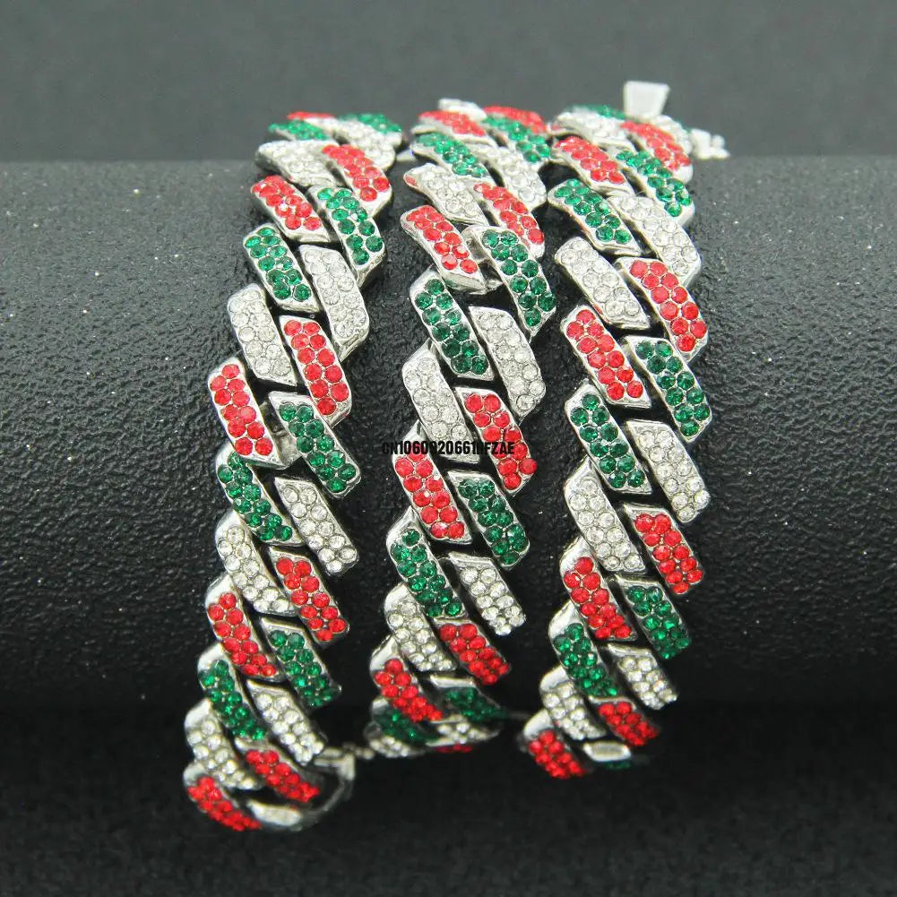 Multi Color Diamond Cuban Collar Walking Metal Chain Collar With Secure Buckle, Matching Pet And Owner Jewelry Accessories 12"