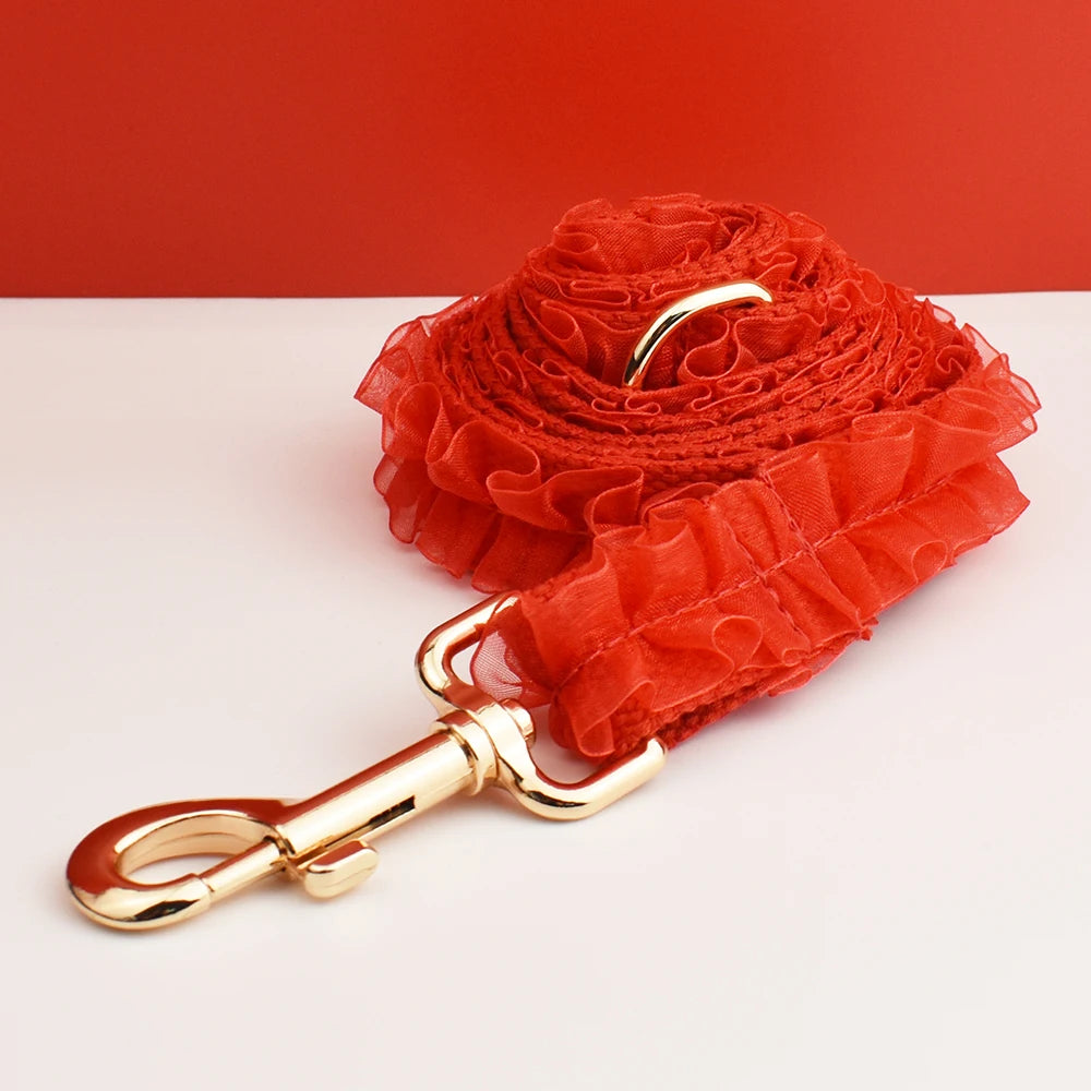 Custom Engraved Red Lace Dog Collar - Personalized PetHarness Luxury Dog Accessories with Nameplate for Wedding Lace06