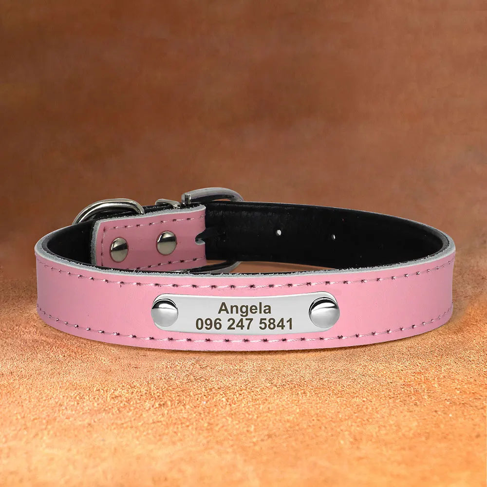 Personalized Leather Dog Cat Collar Adjustable Engraved Pet Kitten Puppy ID Name Tag Accessories Collars For Small Medium Dogs