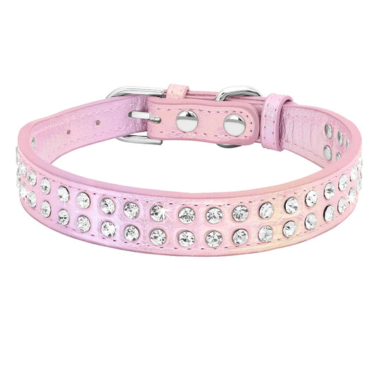 Bling Rhinestone Small Dog Collar Crystal PU Leather Pet Dog Collars Adjustable Puppy Necklace for Small Medium Dogs Chihuahua
