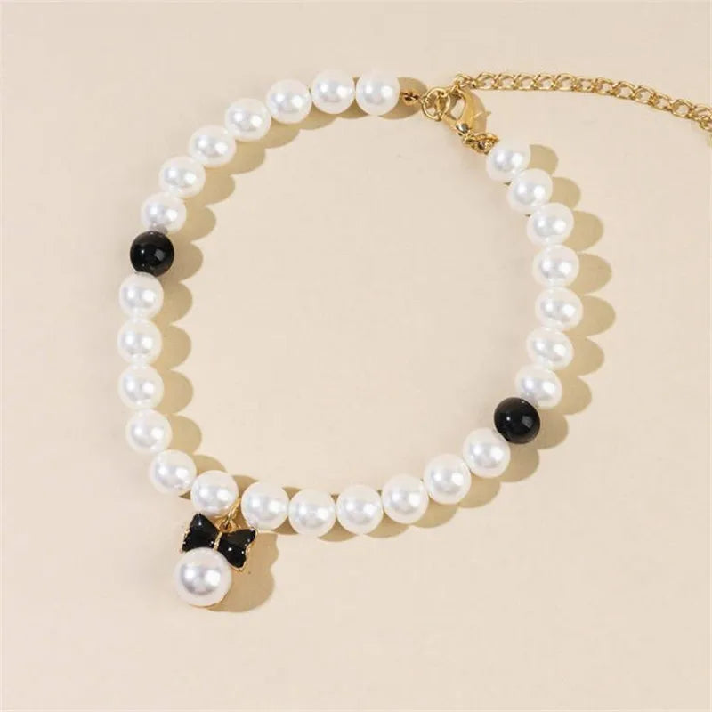 Pet Pearl Collar Dog Princess Necklace Cat Jewelry Cute Bow Collar Puppy Accessories Dog Chain Chihuahua Wedding Jewelry Stuff