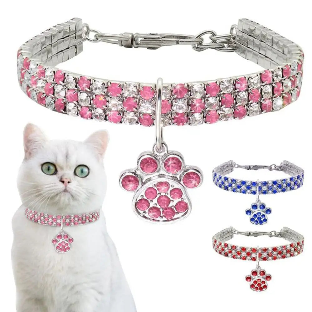 Bling Rhinestone for Small Dog Kitten Collar Cats Footprints Necklace Cat Collar Pet Supplies Pet Pendant Dog Collars