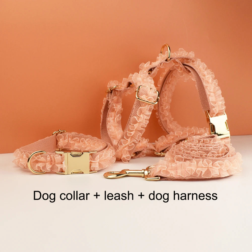 Custom Engraved  Lace Dog Collar Personalized Pet Wedding Harness Luxury Dog Accessories Nameplate Lace 03