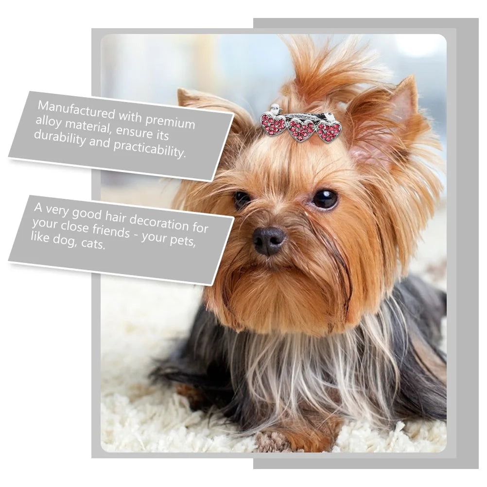 3pcs Heart Shaped Rhinestone Hairpin Clips for Pets Durable Alloy Small Dogs Cats Lovely Hairstyle Dog Barrette