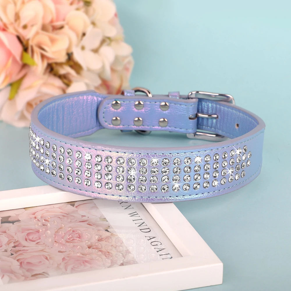 Bling Rhinestone Dog Collar PU Leather Dogs Collars Necklace Glitter Diamond Pet Necklaces Collars For Medium Large Dogs Pug