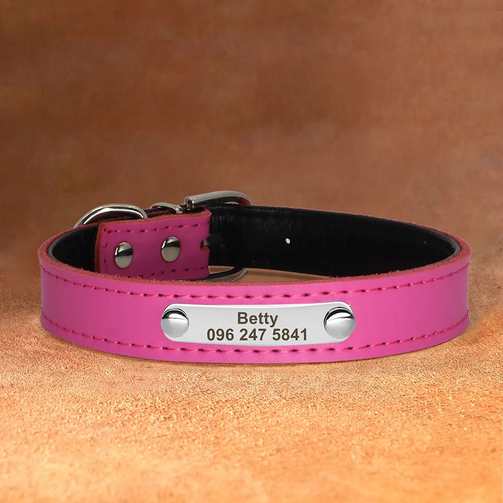 Personalized Leather Dog Cat Collar Adjustable Engraved Pet Kitten Puppy ID Name Tag Accessories Collars For Small Medium Dogs