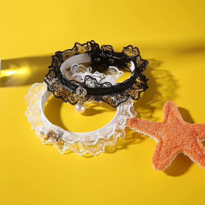 Pet Dog Cat Collar Nylon PU Black White Lace Bell Necklace Collars Adjustable Pet Dog Wedding Bow Tie Pet Supplies