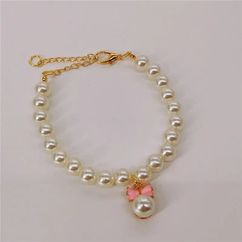 Pet Pearl Collar Dog Princess Necklace Cat Jewelry Cute Bow Collar Puppy Accessories Dog Chain Chihuahua Wedding Jewelry Stuff