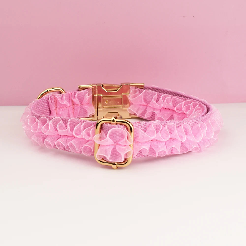 Custom Engraved Pink Lace Dog Collar - Personalized PetHarness Luxury Dog Accessories with Nameplate for Wedding Lace 02