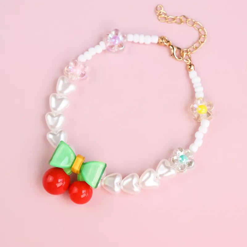 Pet Pearl Collar Dog Princess Bow Necklace Cat Jewelry Cute Collar Puppy Accessories Dog Chain Chihuahua Wedding Jewelry Cherry