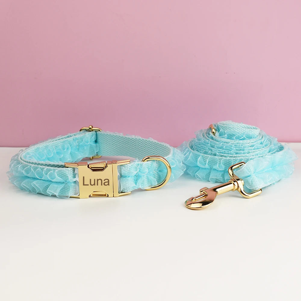 Luxury Custom Engraved Lace designer dog collar and leash set Personalized PetHarness Nameplate Wedding Accessory for Dogs