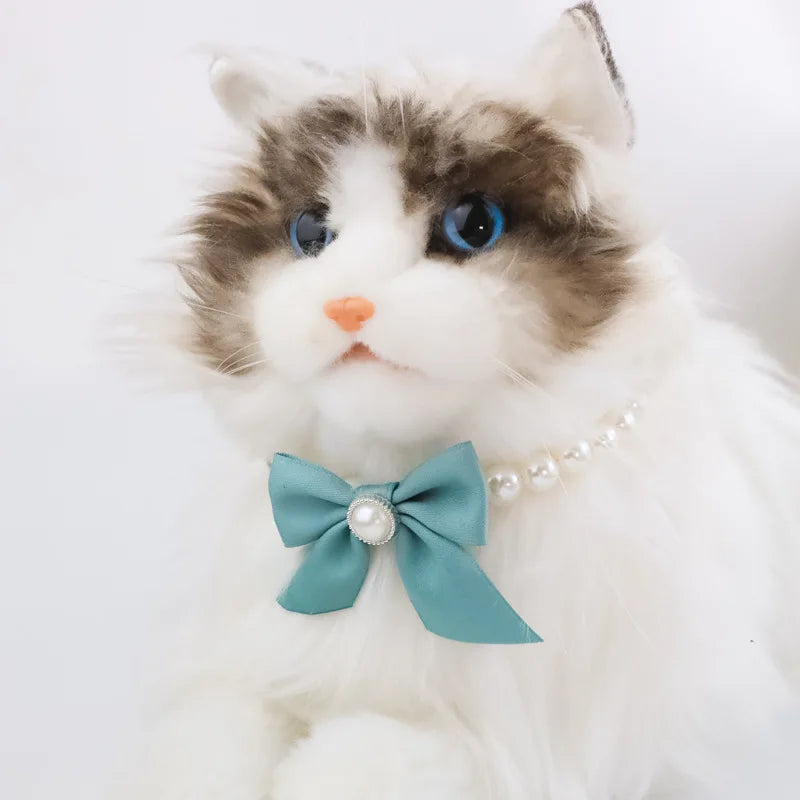 Pet Pearl Bow Necklace Dog Collar Little Cat Dog Bell Necklace Vintage Jewelry Pearl Lady Bow Dog Collar Cat Accessories