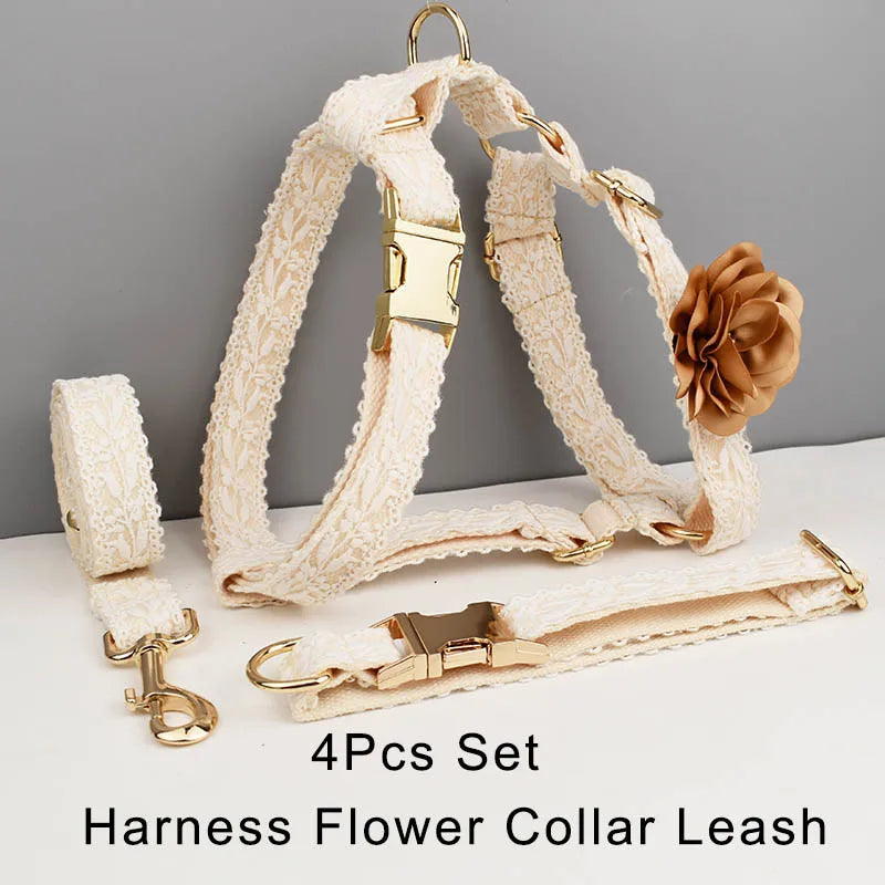 Lace  Dog Collar Personalizd  Custom Engraved Nameplate Pet Wedding Collar Harness For Dogs Dog Accessories Luxury Lace03